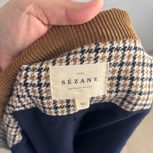 Sezane Will Jacket Navy ochre houndstooth -  Size XL - Picture 3 of 7